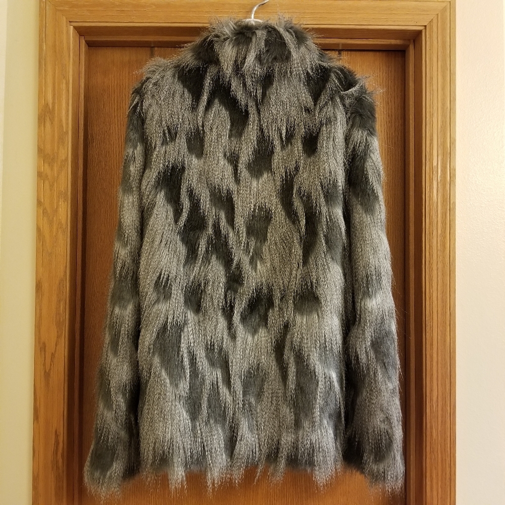 Ameri Mode Funky Gray Faux Fur Coat L - image 5